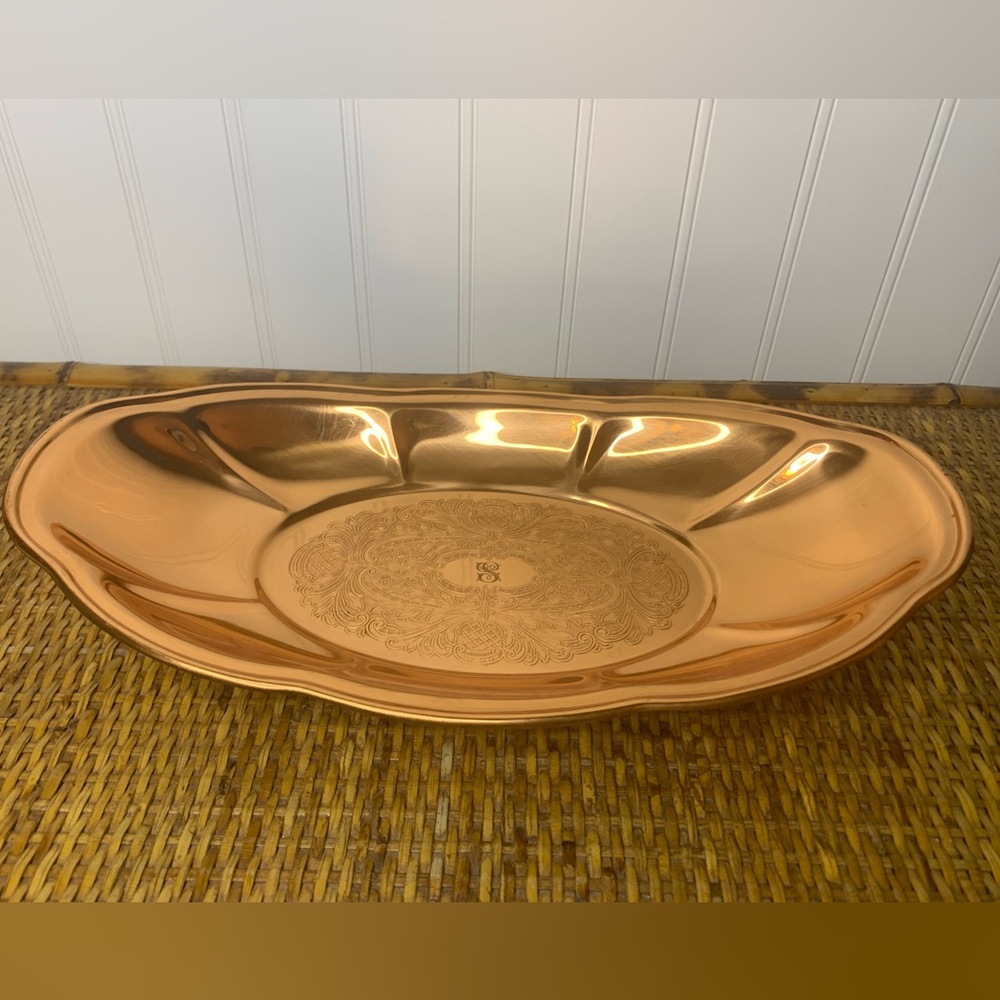 Vintage CopperCraft Guild Oval Tray Initial S and Date underneath May 13th 1973